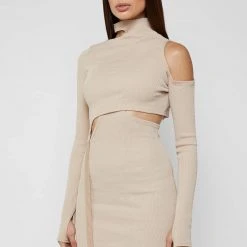 Woman Dresses Cut Out Suspender Dress - Beige