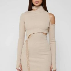 Woman Dresses Cut Out Suspender Dress - Beige