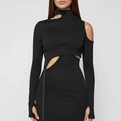 Woman Dresses Cut Out Suspender Dress - Black
