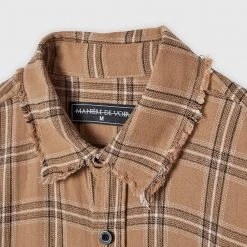 Man Shirts Distressed Check Shirt - Beige