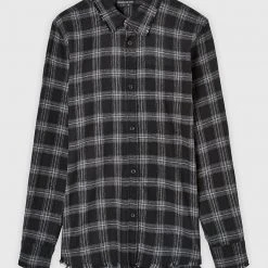 Man Shirts Distressed Check Shirt - Black