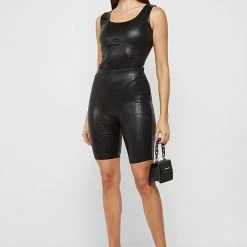 Woman Shorts Debossed Cycling Shorts - Black CO-ORDS