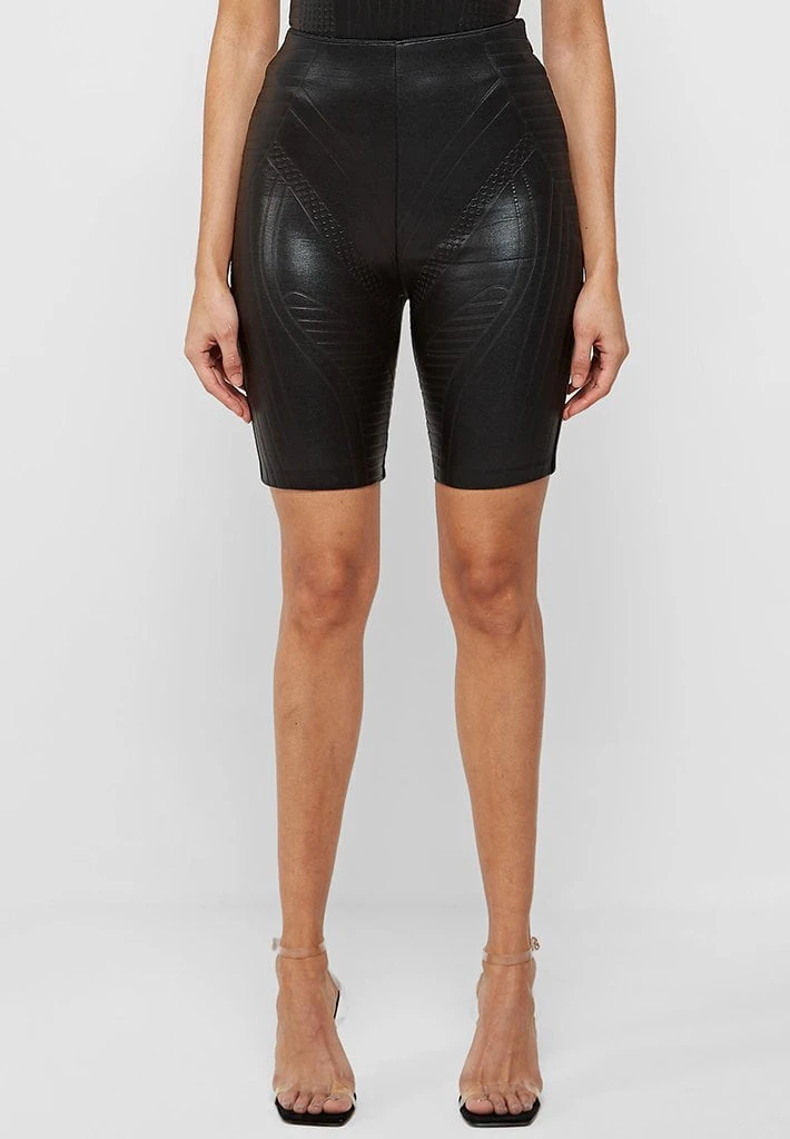 Woman Shorts Debossed Cycling Shorts - Black CO-ORDS