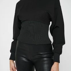 Woman Tops Deep Waist Neoprene Jumper - Black