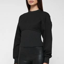 Woman Tops Deep Waist Neoprene Jumper - Black