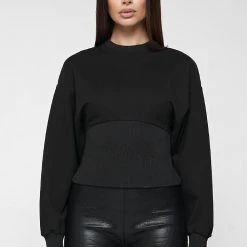 Woman Tops Deep Waist Neoprene Jumper - Black