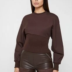Woman Tops HOODIES & JUMPERS Deep Waist Neoprene Jumper - Brown