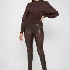 Woman Tops HOODIES & JUMPERS Deep Waist Neoprene Jumper - Brown