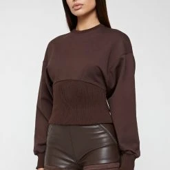 Woman Tops HOODIES & JUMPERS Deep Waist Neoprene Jumper - Brown