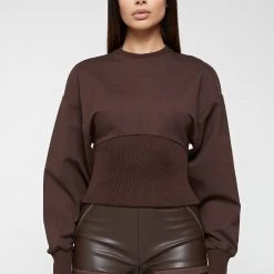Woman Tops HOODIES & JUMPERS Deep Waist Neoprene Jumper - Brown
