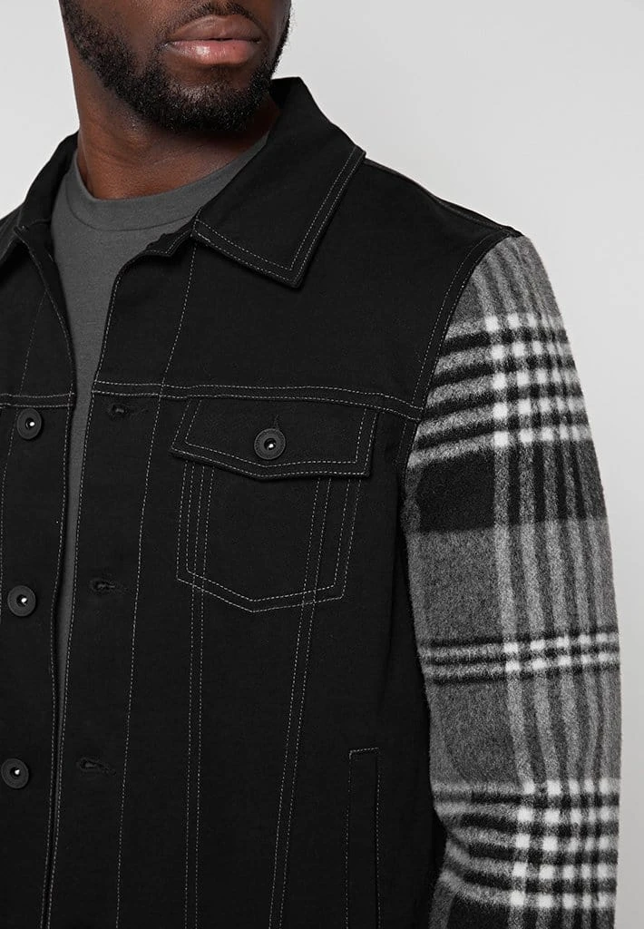 Man Jackets Denim Jacket With Brush Check Sleeves - Black