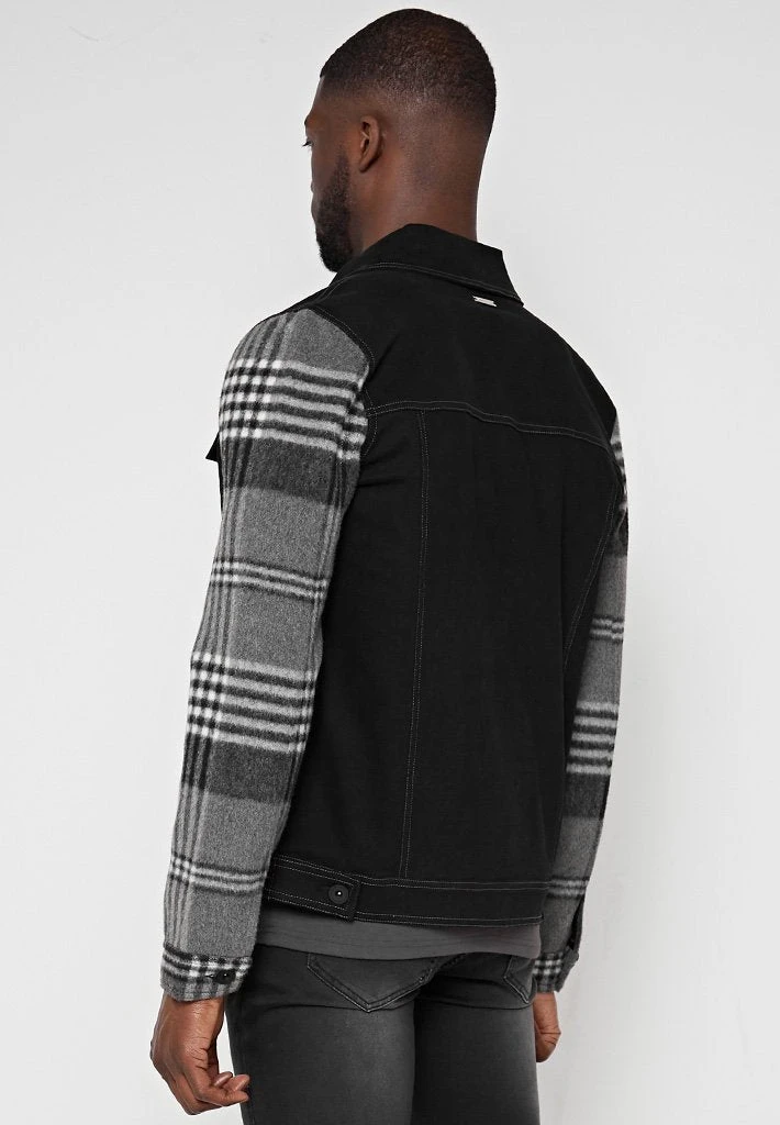 Man Jackets Denim Jacket With Brush Check Sleeves - Black