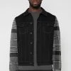 Man Jackets Denim Jacket With Brush Check Sleeves - Black