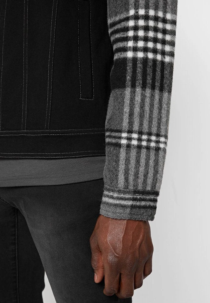Man Jackets Denim Jacket With Brush Check Sleeves - Black