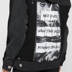 Woman Hoodies HOODIES & JUMPERS Denim Panel Hoodie With Graphic - Washed Black