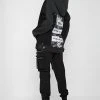 Woman Hoodies HOODIES & JUMPERS Denim Panel Hoodie With Graphic - Washed Black