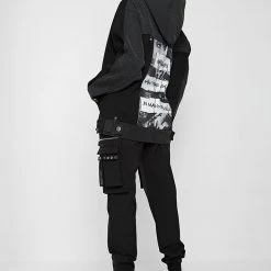 Woman Hoodies HOODIES & JUMPERS Denim Panel Hoodie With Graphic - Washed Black