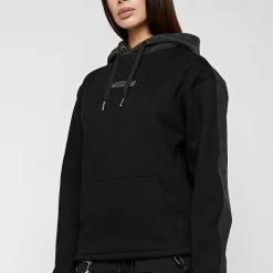 Woman Hoodies HOODIES & JUMPERS Denim Panel Hoodie With Graphic - Washed Black