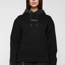 Woman Hoodies HOODIES & JUMPERS Denim Panel Hoodie With Graphic - Washed Black