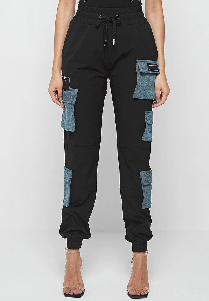Woman Trousers CARGO PANTS & JOGGERS Denim Patch Cargo Pants - Black