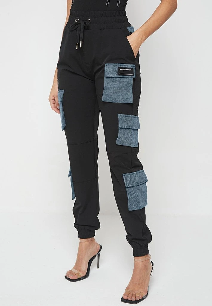 Woman Trousers CARGO PANTS & JOGGERS Denim Patch Cargo Pants - Black