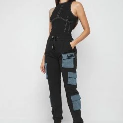 Woman Trousers CARGO PANTS & JOGGERS Denim Patch Cargo Pants - Black