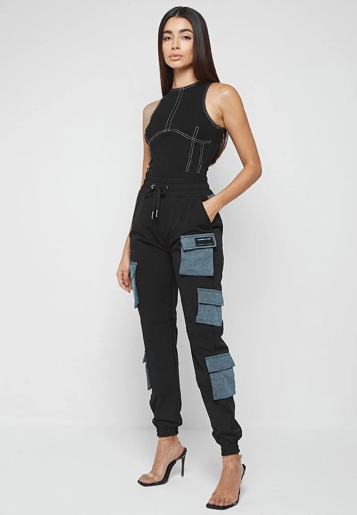 Woman Trousers CARGO PANTS & JOGGERS Denim Patch Cargo Pants - Black