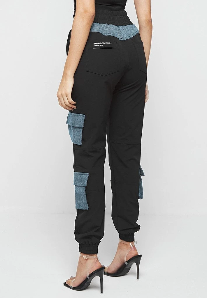 Woman Trousers CARGO PANTS & JOGGERS Denim Patch Cargo Pants - Black