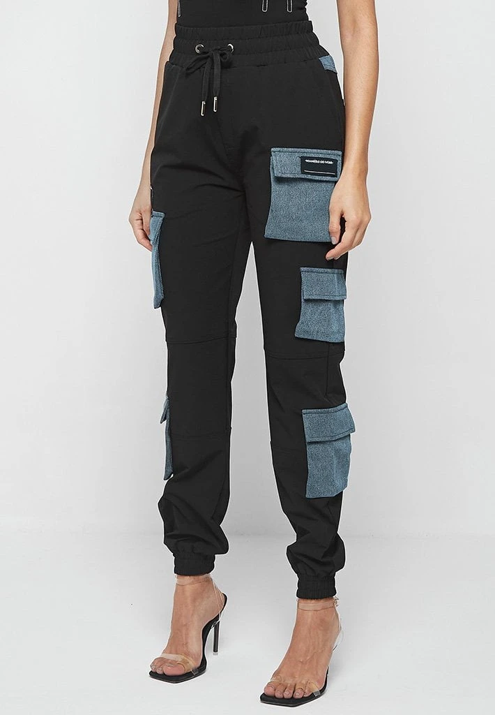 Woman Trousers CARGO PANTS & JOGGERS Denim Patch Cargo Pants - Black