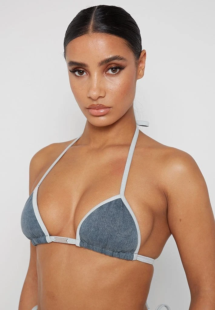 Woman Swim SWIMWEAR Denim Triangle Bikini Top - Mid Blue