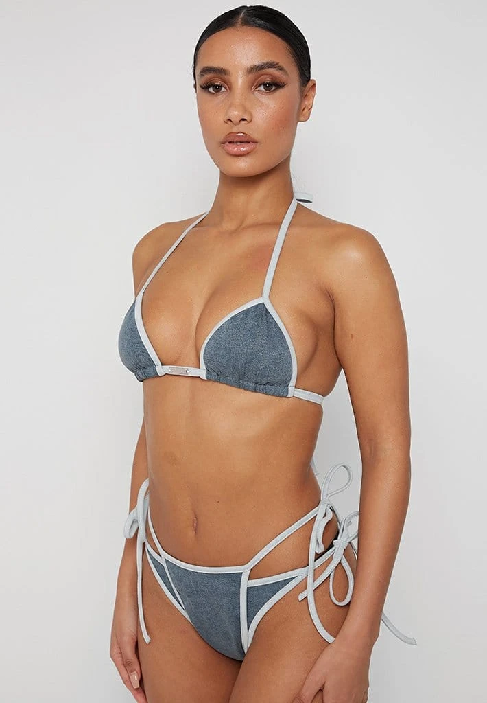 Woman Swim SWIMWEAR Denim Triangle Bikini Top - Mid Blue
