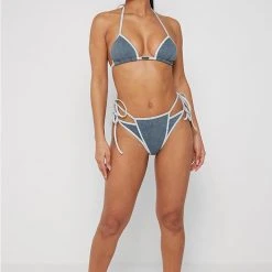 Woman Swim SWIMWEAR Denim Triangle Bikini Top - Mid Blue