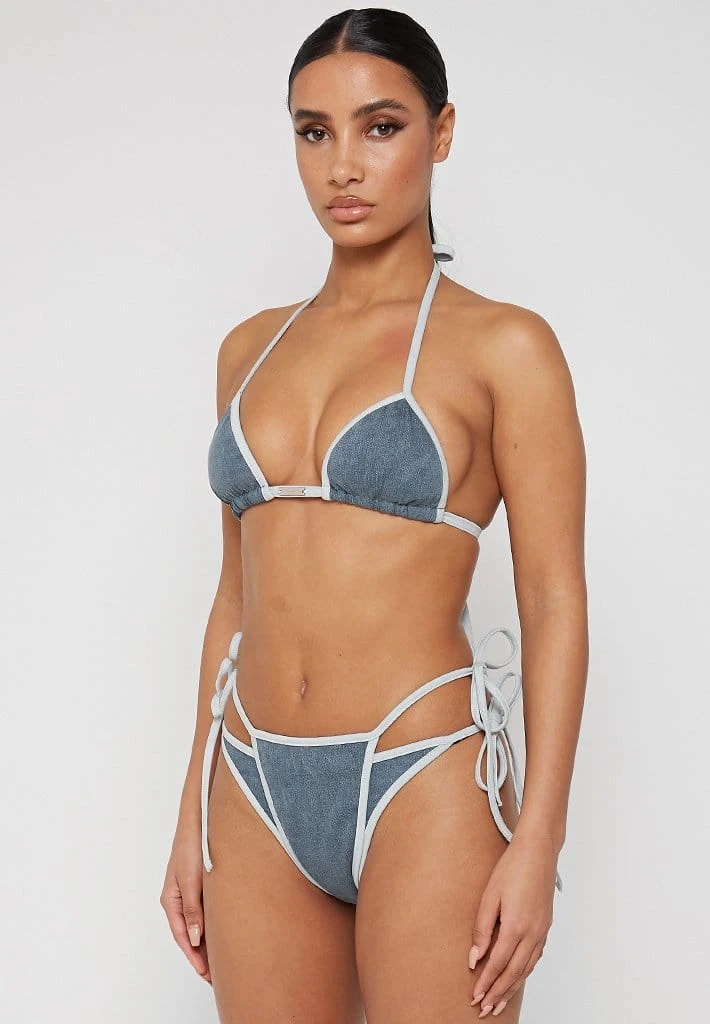 Woman Swim SWIMWEAR Denim Triangle Bikini Top - Mid Blue
