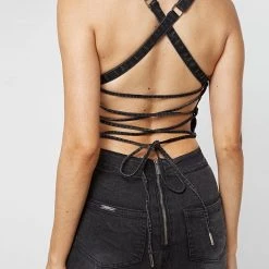 Woman Jumpsuits Denim Unitard - Washed Black