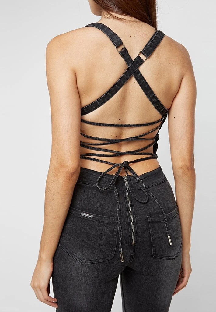 Woman Jumpsuits Denim Unitard - Washed Black