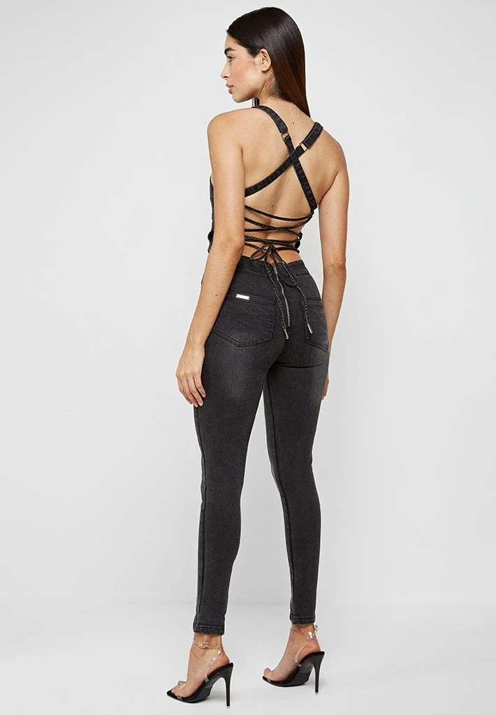 Woman Jumpsuits Denim Unitard - Washed Black