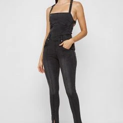Woman Jumpsuits Denim Unitard - Washed Black