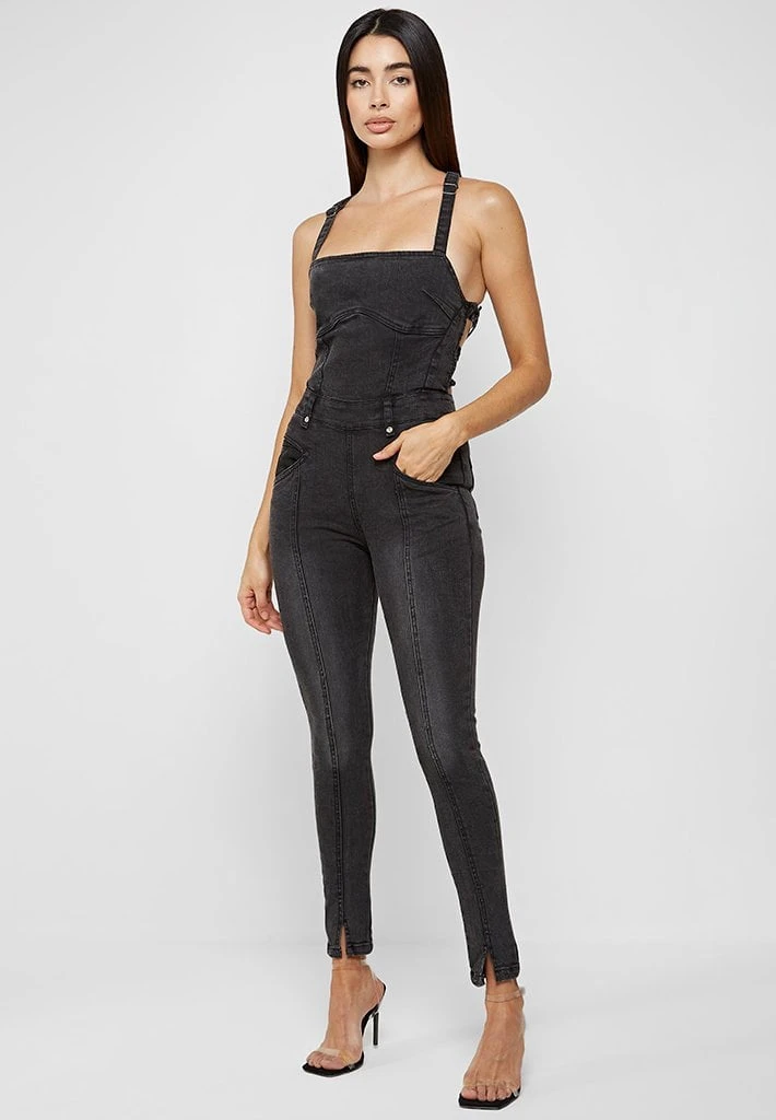 Woman Jumpsuits Denim Unitard - Washed Black