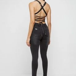 Woman Jumpsuits Denim Unitard - Washed Black