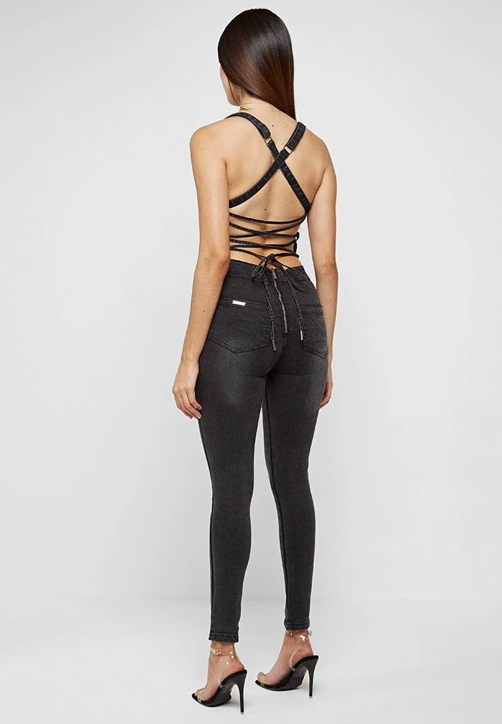 Woman Jumpsuits Denim Unitard - Washed Black