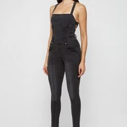 Woman Jumpsuits Denim Unitard - Washed Black