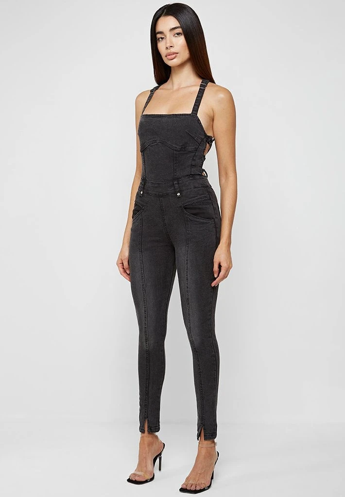 Woman Jumpsuits Denim Unitard - Washed Black