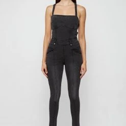 Woman Jumpsuits Denim Unitard - Washed Black