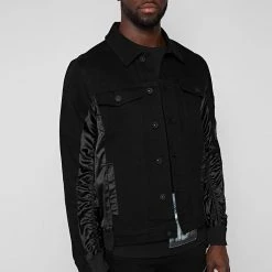 Man Jackets Ruched Satin Denim Jacket - Black