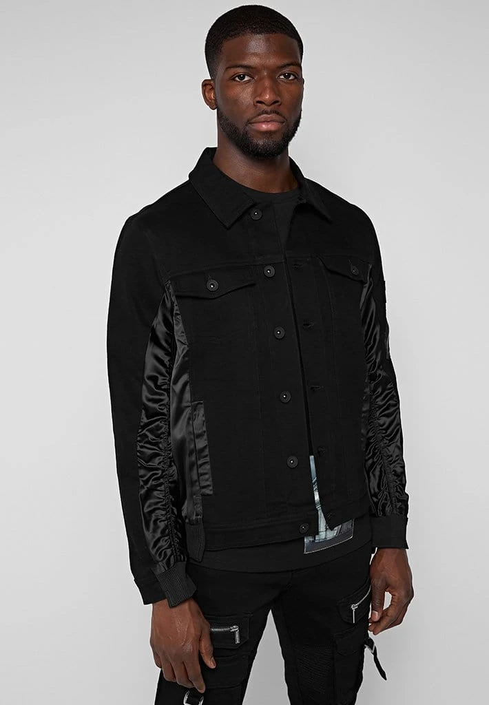 Man Jackets Ruched Satin Denim Jacket - Black
