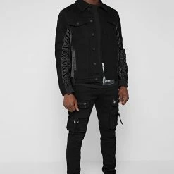 Man Jackets Ruched Satin Denim Jacket - Black