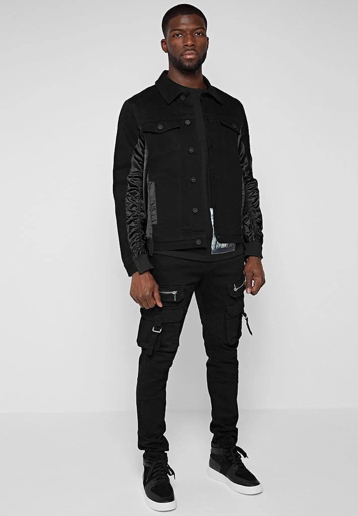Man Jackets Ruched Satin Denim Jacket - Black