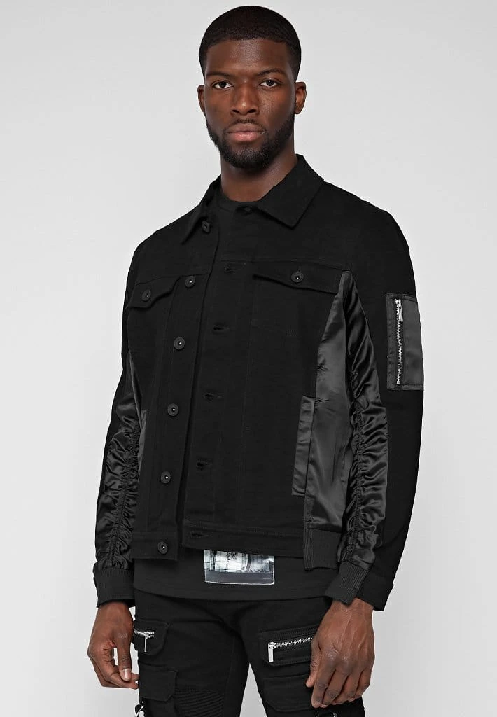 Man Jackets Ruched Satin Denim Jacket - Black