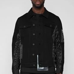 Man Jackets Ruched Satin Denim Jacket - Black