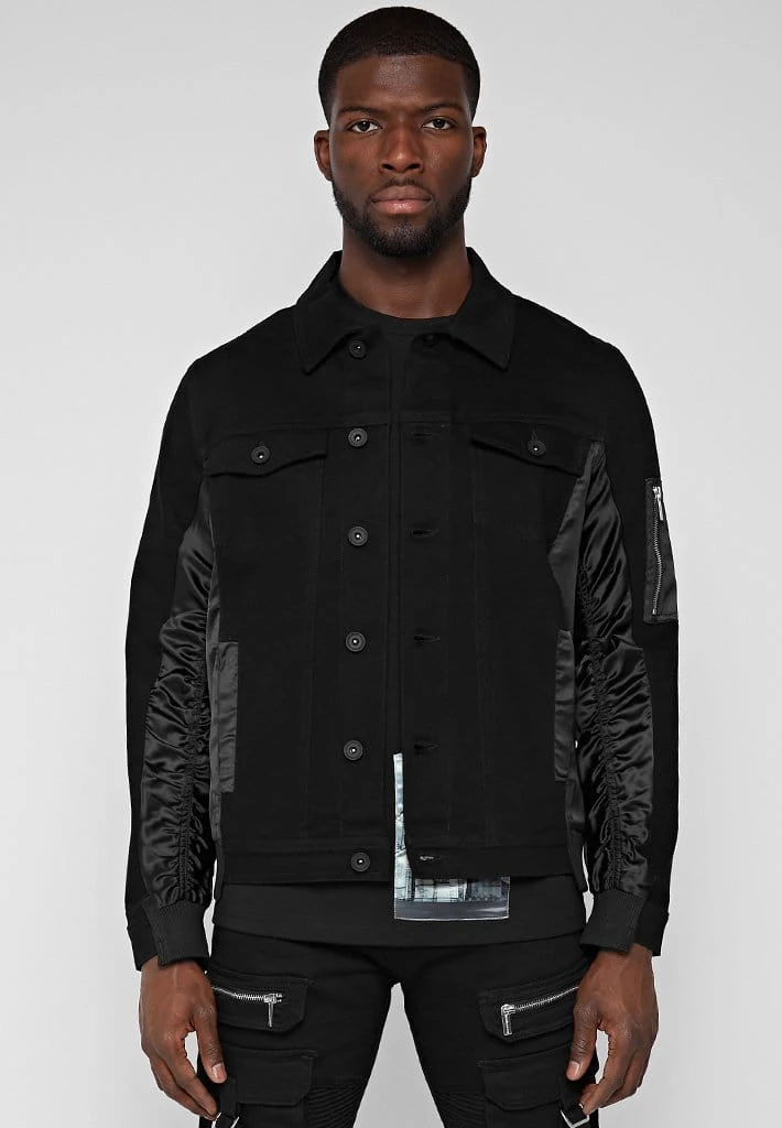 Man Jackets Ruched Satin Denim Jacket - Black